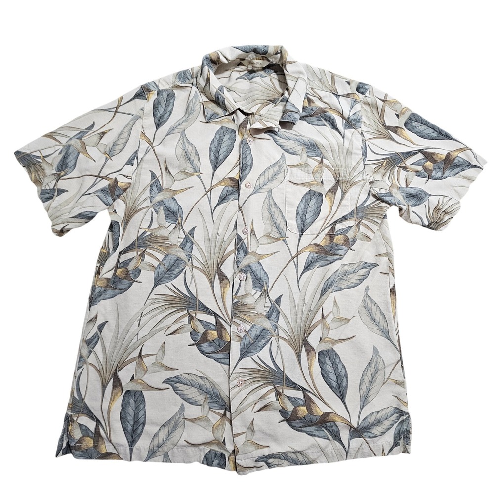 Cezani Paradise Collection Botanical AOP Mens M Silk Vintage Camp Collar Loop